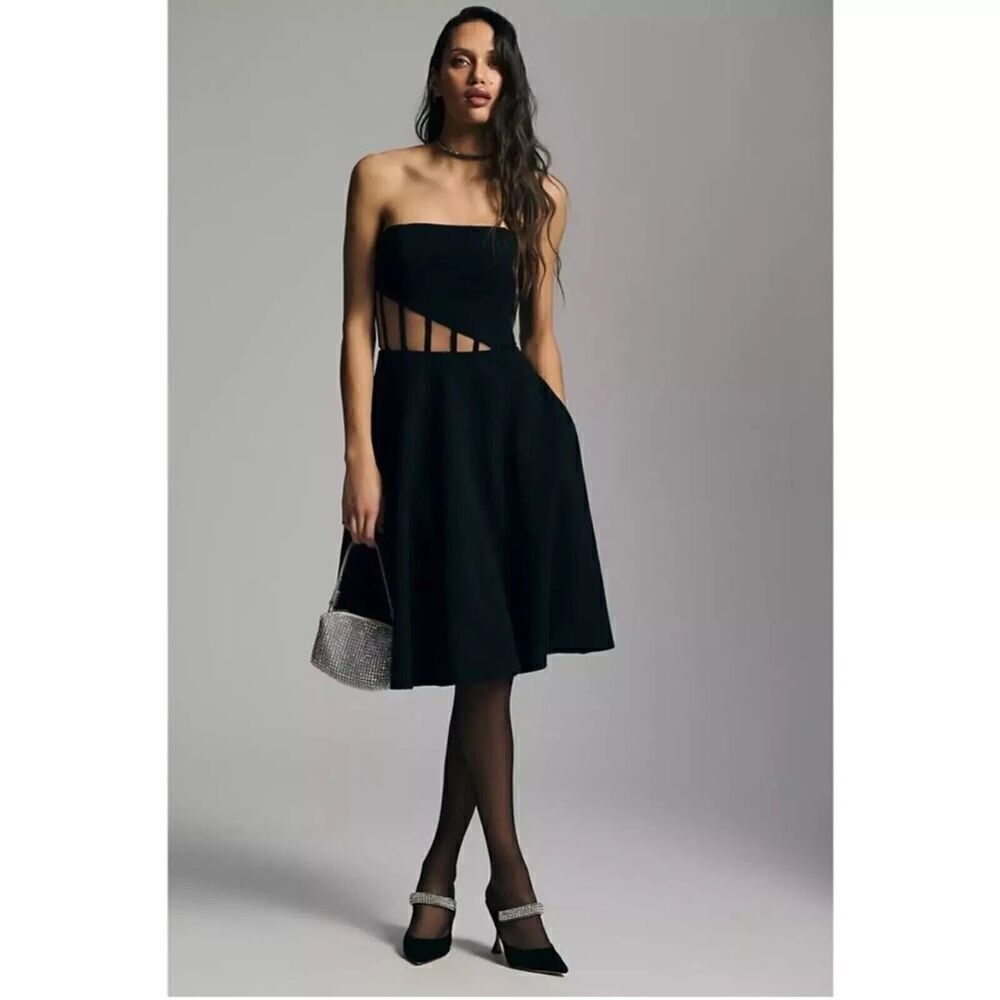 New Dress The Population Anneli Asymmetric-Panel Strapless Dress Black Sz Medium